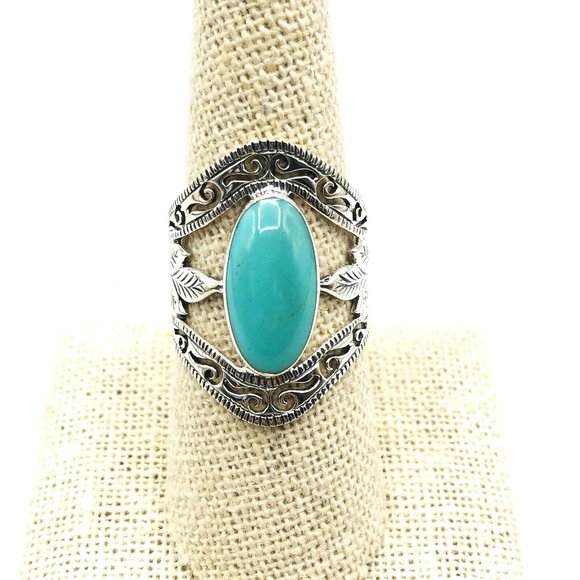Southwest Style 925 Sterling Silver Turquoise Wide Band Ring Southwest 7.5 - Picture 1 of 7